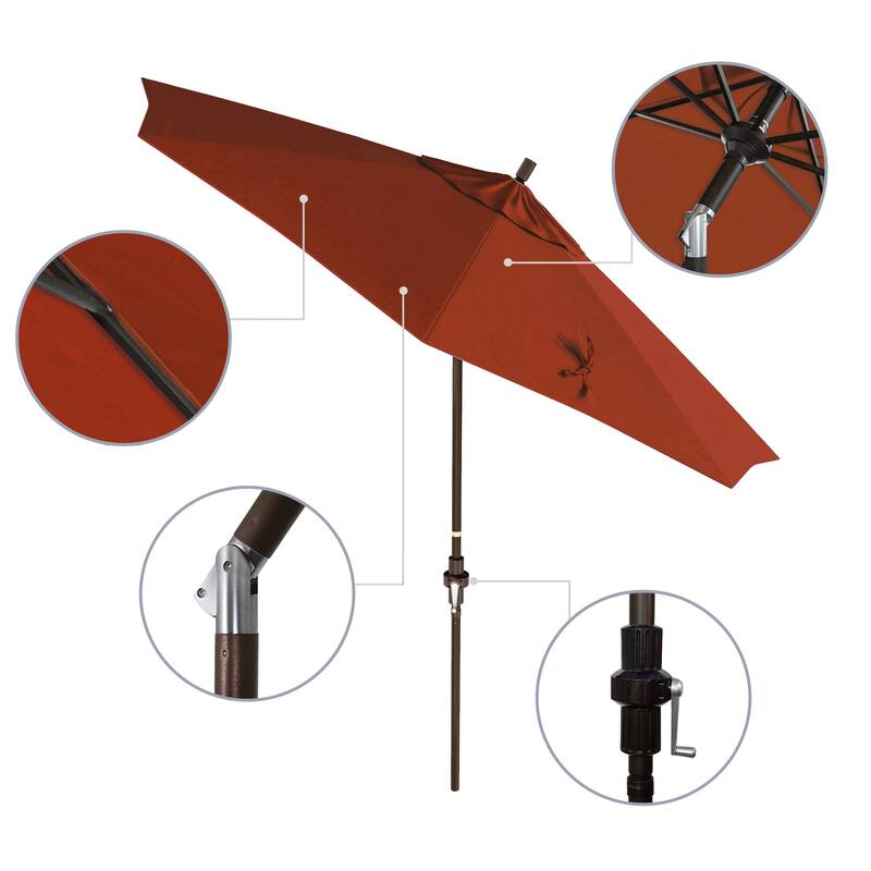 California Umbrella 9' Rd. Aluminum Patio Umbrella, Deluxe Crank Lift with Collar Tilt, Bronze Frame Finish, Pacifica Fabric
