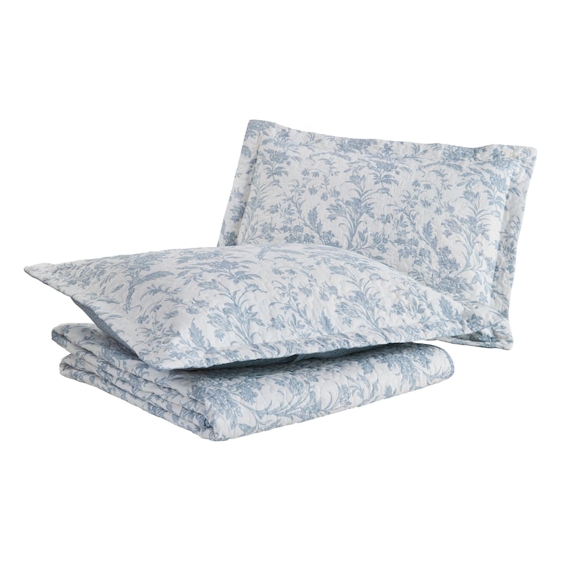Laura Ashley Amberley Cotton Reversible Blue Quilt Set