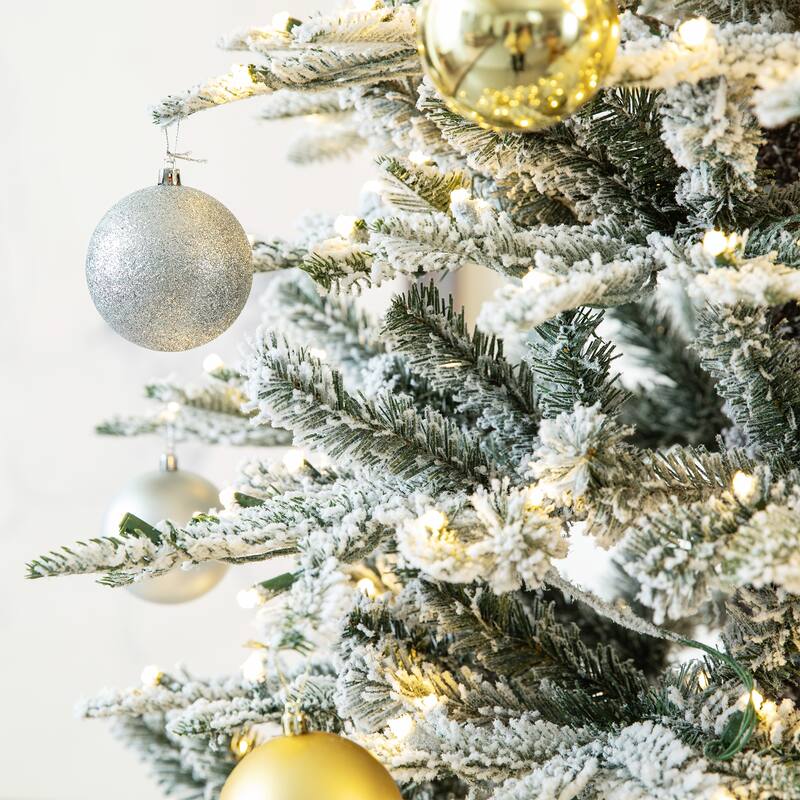 Glitzhome 8FT/10FT Pre-Lit Flocked Fir Artificial Christmas Tree with Warm White Lights