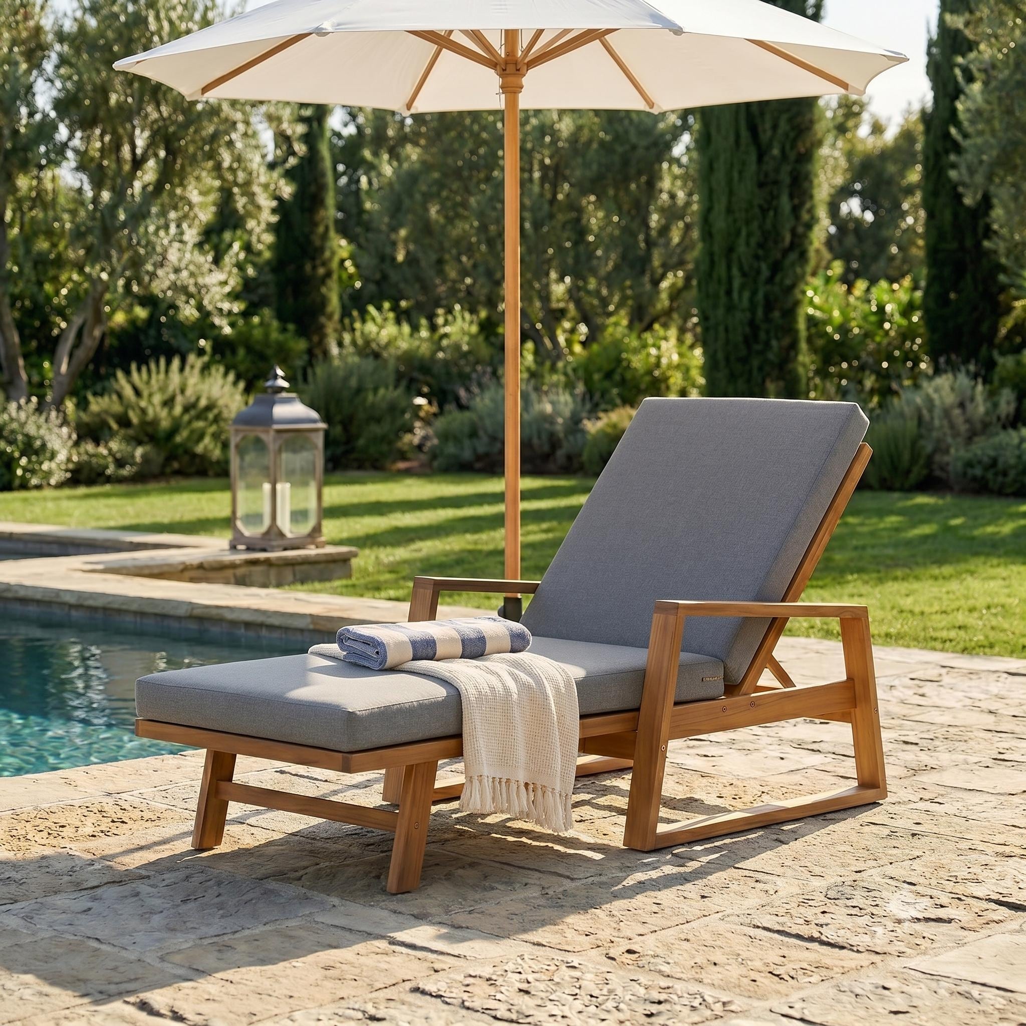 Christopher Knight Home - Outdoor Acacia Wood Chaise Lounge with Adjustable Backrest and Cushions