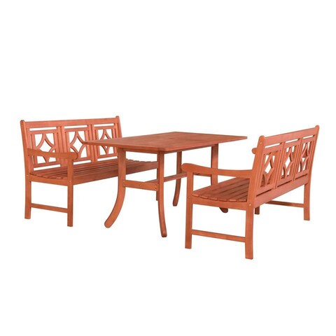 Hydaburg Outdoor 3-piece Wood Curvy Legs Table Dining Set by Havenside Home - 59"L x 31"W x 29"H