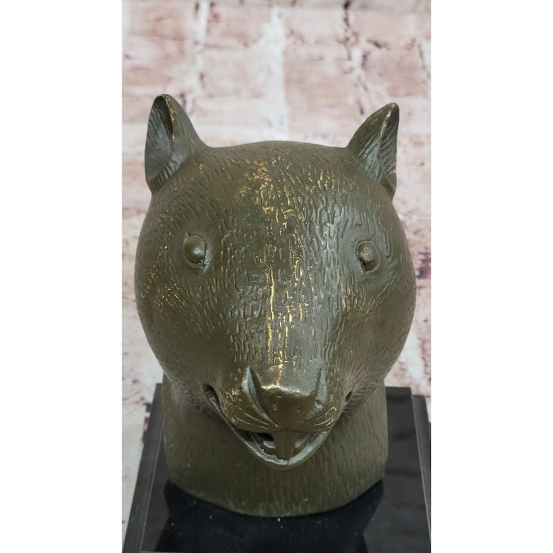 Bronze Rat Head Bust On Marble Base – Chinese Zodiac Animal Sculpture