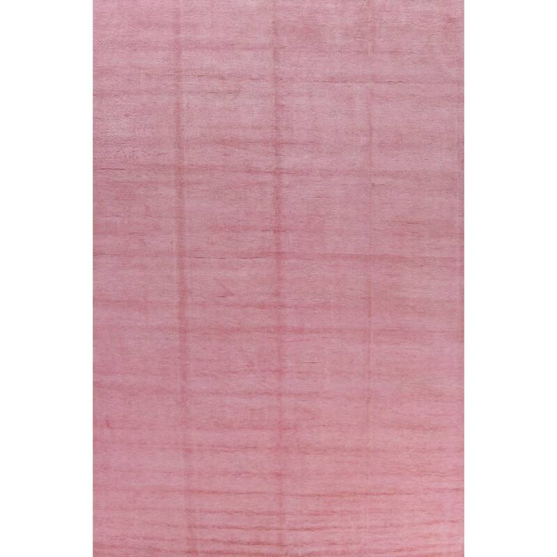 Hand Knotted Oriental 100% Wool Carpet Modern Solid Pink Gabbeh Area Rug - 12' 4'' X 9' 1''