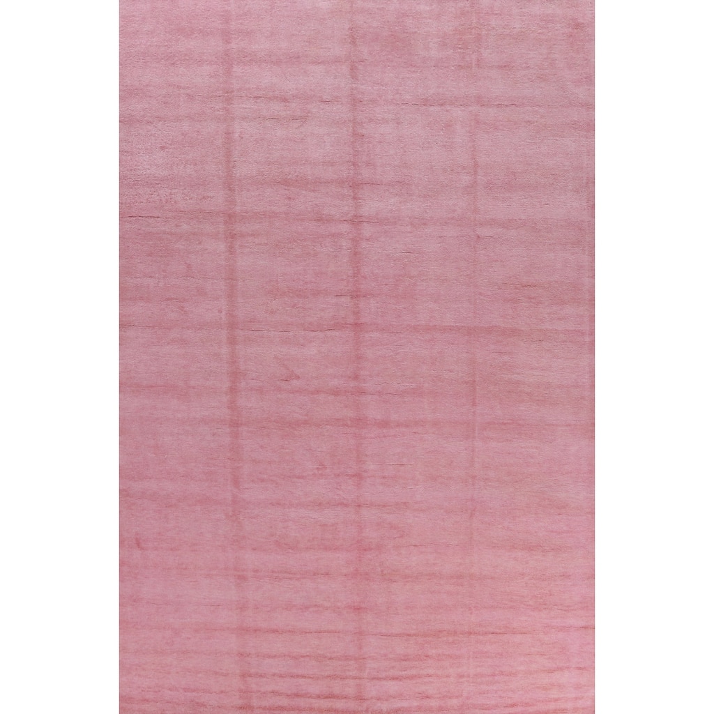 Hand Knotted Oriental 100% Wool Carpet Modern Solid Pink Gabbeh Area Rug - 12' 4'' X 9' 1''