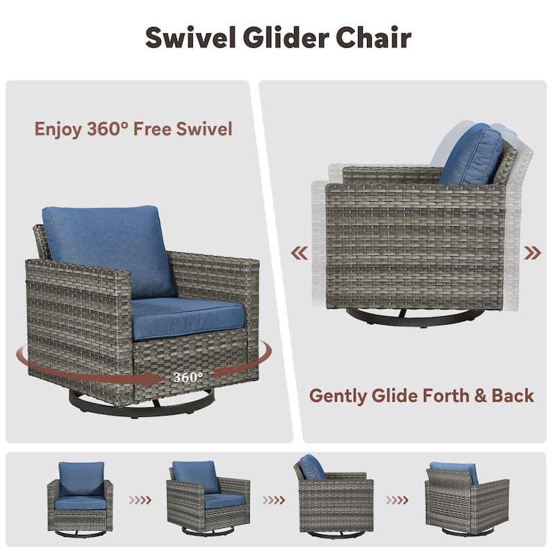 7 Pieces Fire Pit Table with Sofa Swivel Chair Ottoman Set