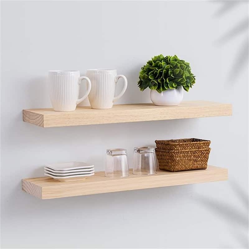 Farmhouse Floating Shelves Thick Industrial Kitchen Wood Shelf - 24 x 6.7 x 1.4 inch - Set of 2 - 6.7"D x 24"W x 1.4"H - Unfinished - Diy