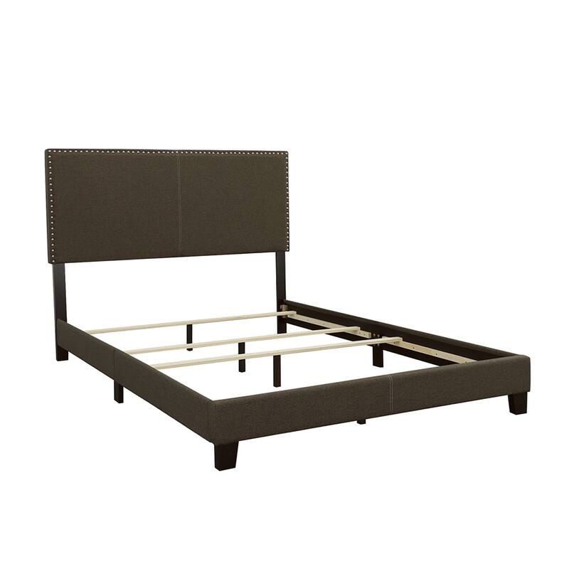 Charcoal Upholstered California King Panel Bed with Nailhead Trim
