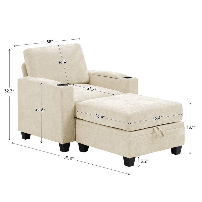 Chenille Sectional Sofa, Hidden Storage & Modular Design