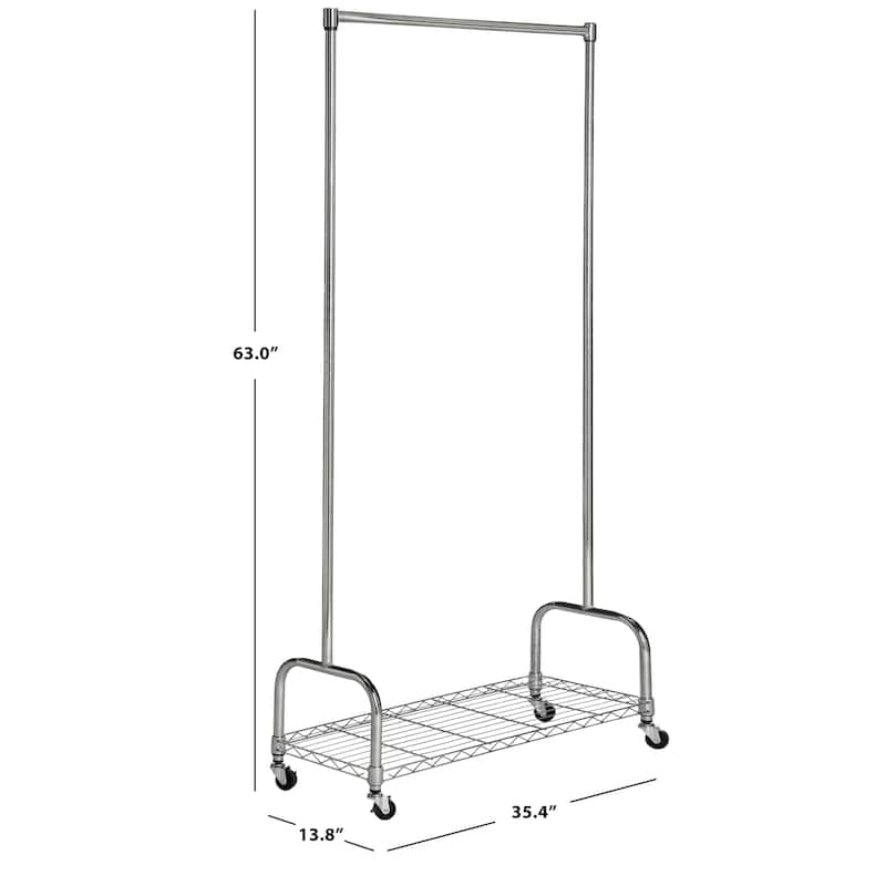 SAFAVIEH Storage Collection Christian Chrome Wire Single Rod Clothes Rack - 35.4" x 13.8" x 63"