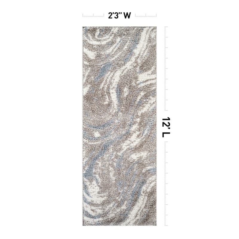 Marble Swirl Shag Rug - Blue - Medium Pile - Great for Living Room, Bedroom, or Entryway