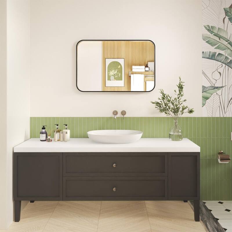 Organnice Rectangular Aluminum Frame Vanity Bathroom Mirror with Clear Glass