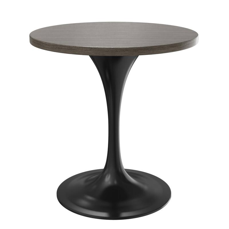 LeisureMod Verve 27" Round Dining Table with MDF Wood TableTop and Black Steel Base for Kitchen & Dining Room - 27.56" - Dark Maple