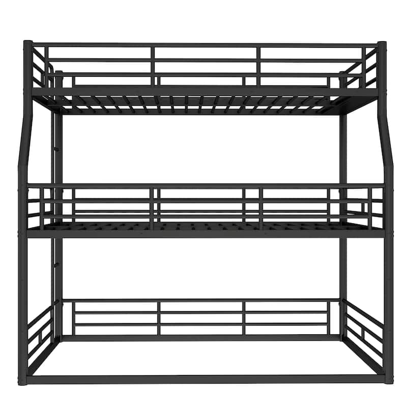 Full XL over Queen over Queen Bunk Bed, Metal Triple Bunk Bed with Safety Guardrails, Bunk Bed with Noise-reduced Design