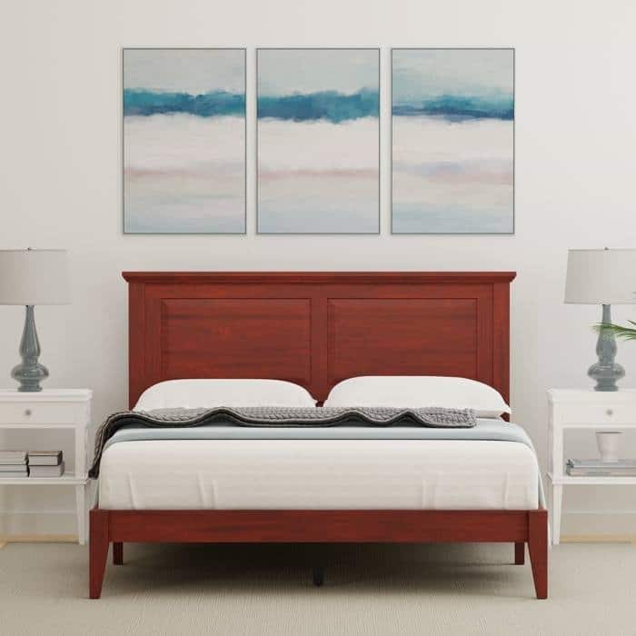 Solid Oak Platform Bed with Tapered Legs and Headboard