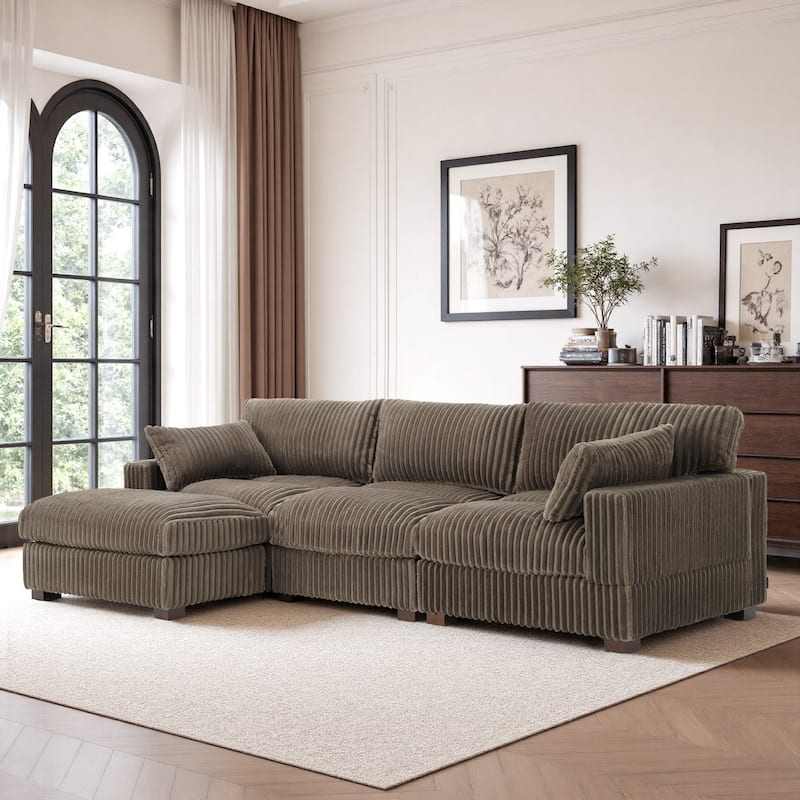 Oversized Plush Modular Sectional Sofa Set L Shaped Couch - 3-piece/Light Brown - Left Facing
