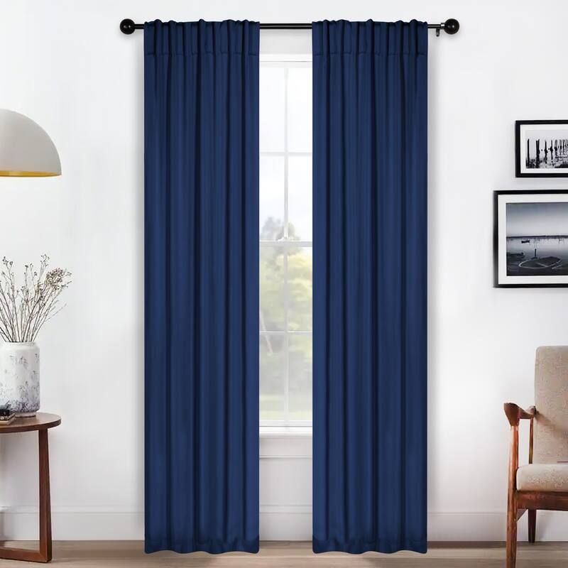 Superior Solid Machine Washable Room Darkening Curtains with Back Tabs, Set of 2