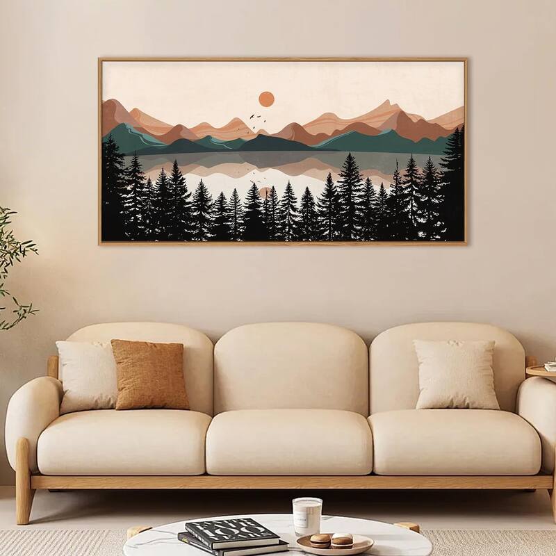 Lake Pines Tree Sunset Nature Landscape Art Print