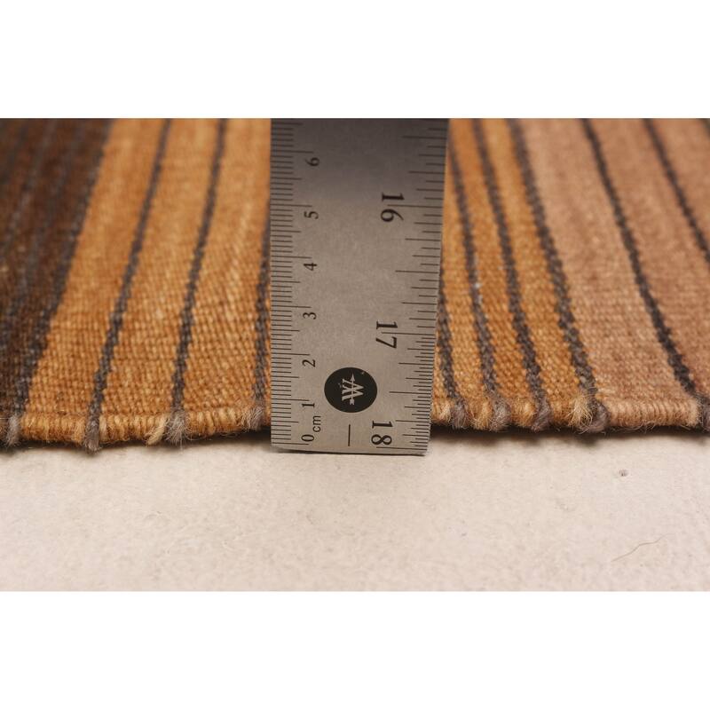 ECARPETGALLERY Flat-Weave Boho Brown Wool Kilim - 9'0 x 11'11
