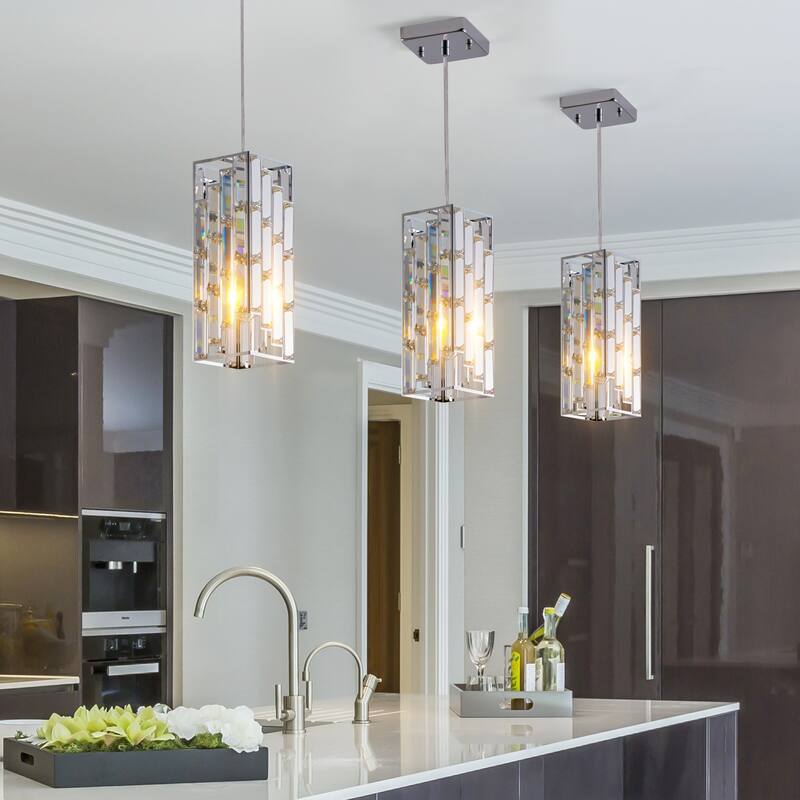 4" Modern Crystal Pendant Light - 3 Pack, Adjustable Hanging Ceiling Lamp with Crystal Prism Design for Dining Room, Kitchen