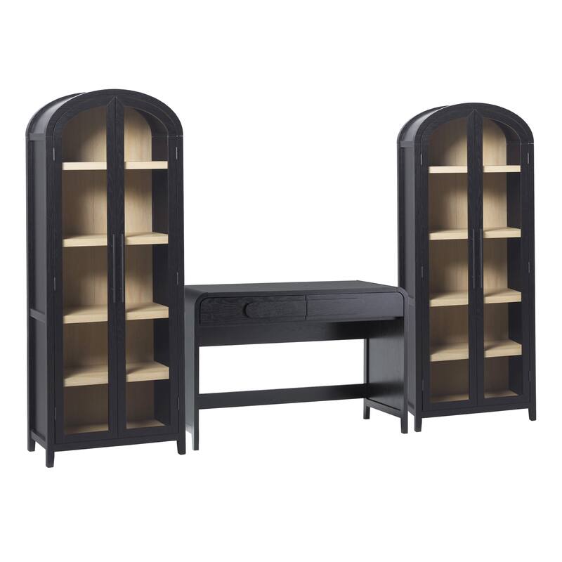 Middlebrook 3-Piece Set Writing Desk with 2 Glass Bookcases