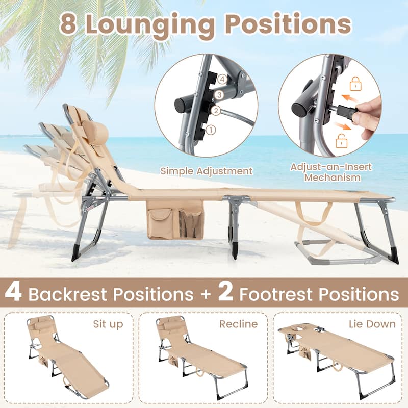 Goplus Outdoor Beach Lounge Chair Folding Chaise Lounge with Pillow - See Details