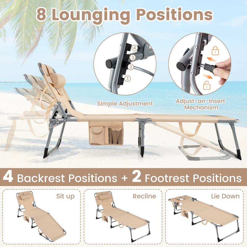 Gymax Tanning Chair w/4-Position Adjustable Backrest Face Arm Holes &