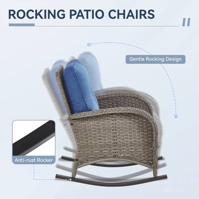 Gymojoy Patio Furniture Set PE Wicker Rocking Chairs & Side Table