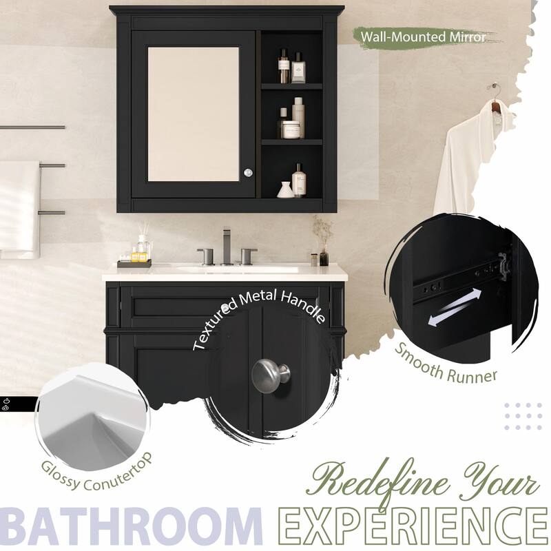 30" Bathroom Vanity with Mirror, Sink, and Storage Cabinet