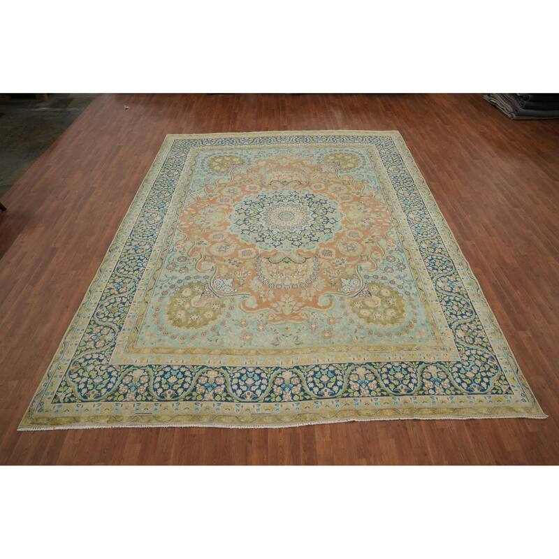 Hand Knotted Oriental 100% Wool Carpet Traditional Floral Oranges & Rust Kerman Area Rug - 12' 10'' X 9' 7''