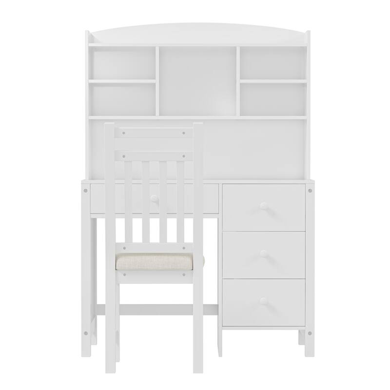 Computer Desk Student Desk with 4 Drawers, Storage Shelf, and Chair