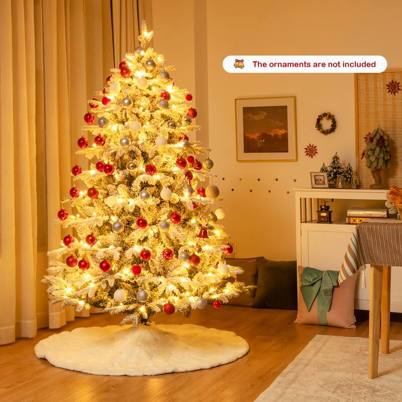 Gymax 4.5/6/7ft Snow Flocked Decoration Christmas Tree w/LED Lights &
