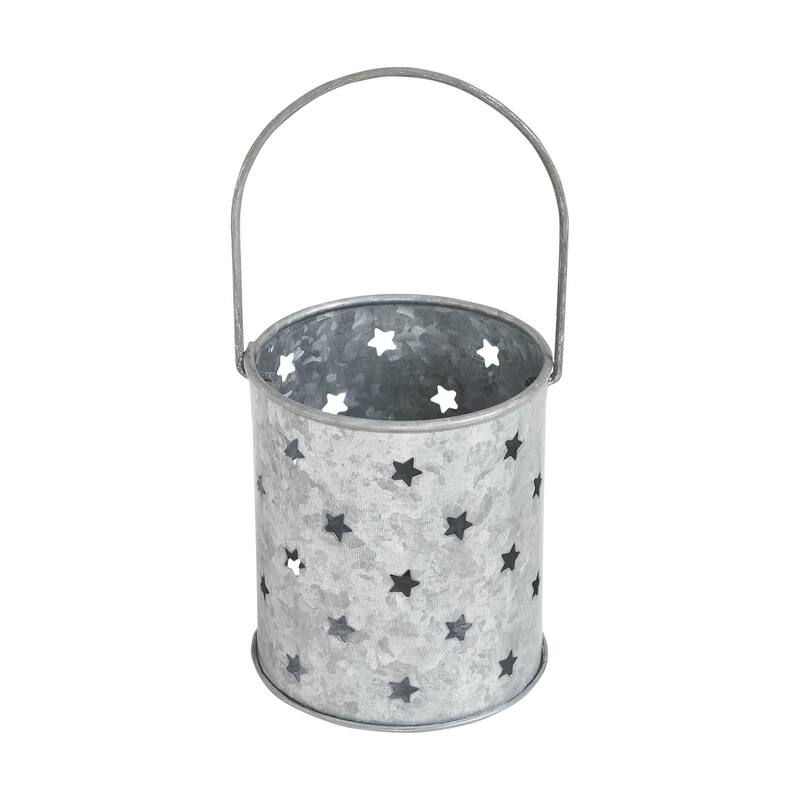 Votive Candle Holder w/ Punched Stars Galvanized 3.75x3.25x3.25
