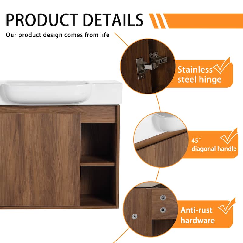 Bathroom Vanity With Sink In 24/28 Inch, Floating Bathroom Vanity With Soft Close Door