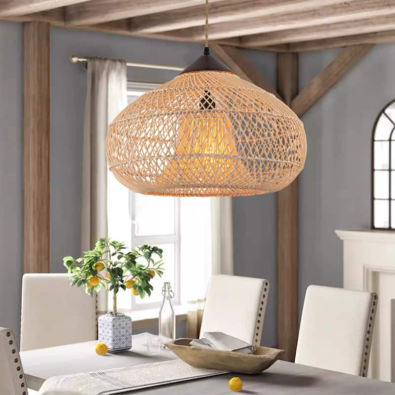 Huka Wabi-Sabi Contemporary Rattan Pendant Light Rustic Boho Interior Decor Light - 17.7
