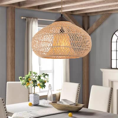 Huka Wabi-Sabi Contemporary Rattan Pendant Light Rustic Boho Interior Decor Light - 17.7