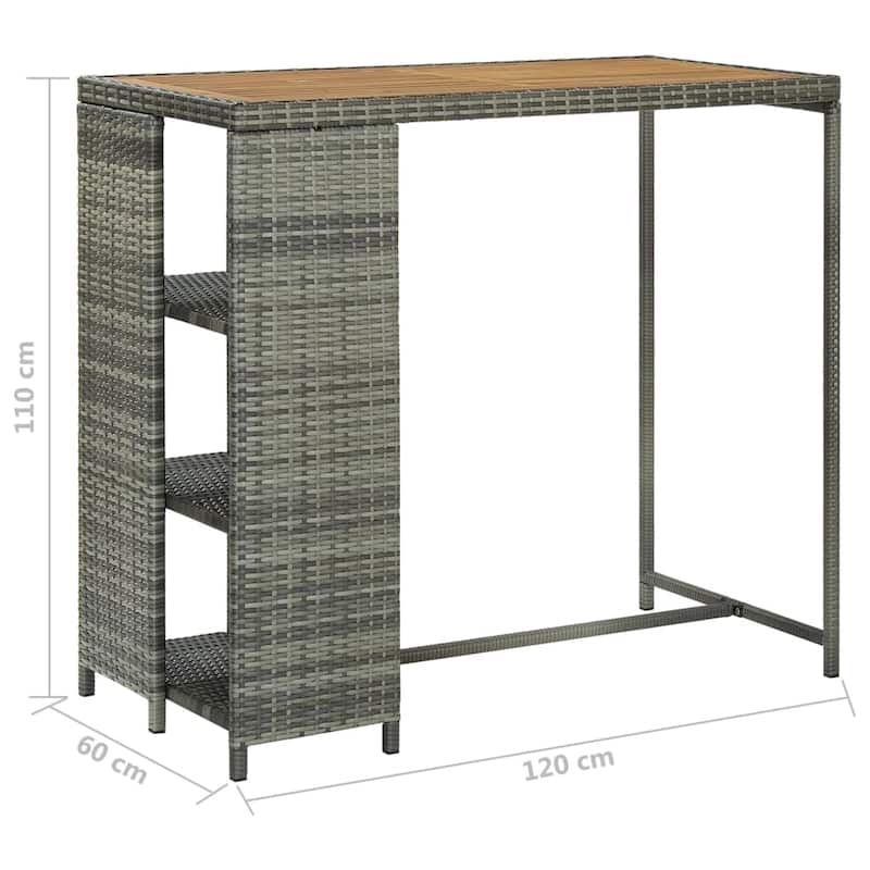 vidaXL Bar Table with Storage Rack Gray 47.2"x23.6"x43.3" Poly Rattan