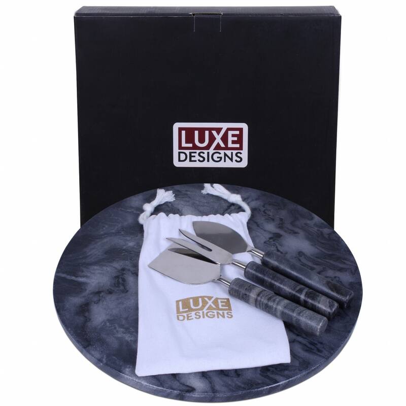 HomeRoots 12" Wood and Marble Cheese Board and Knife Set