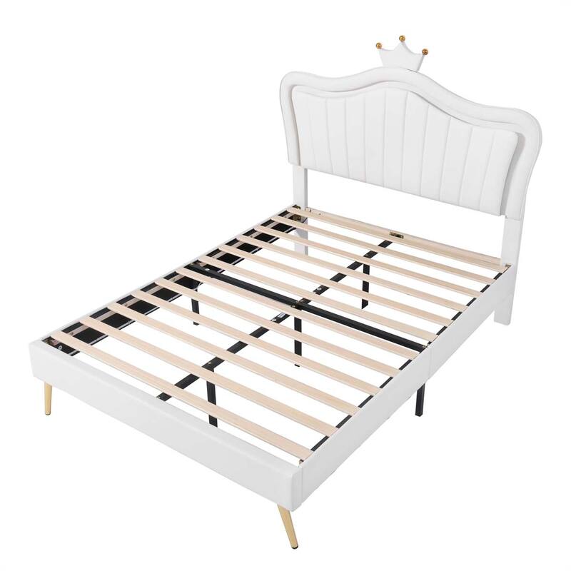 Princess Upholstered Bed Frame with LED Lights and Crown Headboard