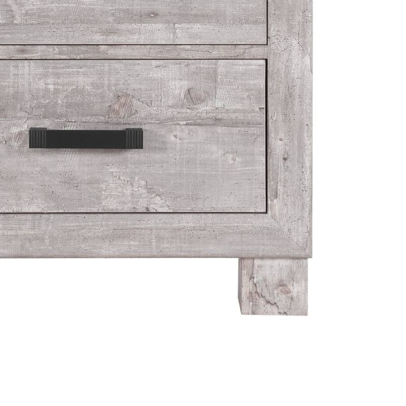 24" Grey Rustic Wood Nightstand with Metal Handles and 2 Drawer Storage Table for Bedroom or Hallway