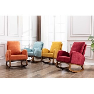 Rocking Chair with Solid Wood Legs and Emerald Teddy Fabric - Bed Bath ...