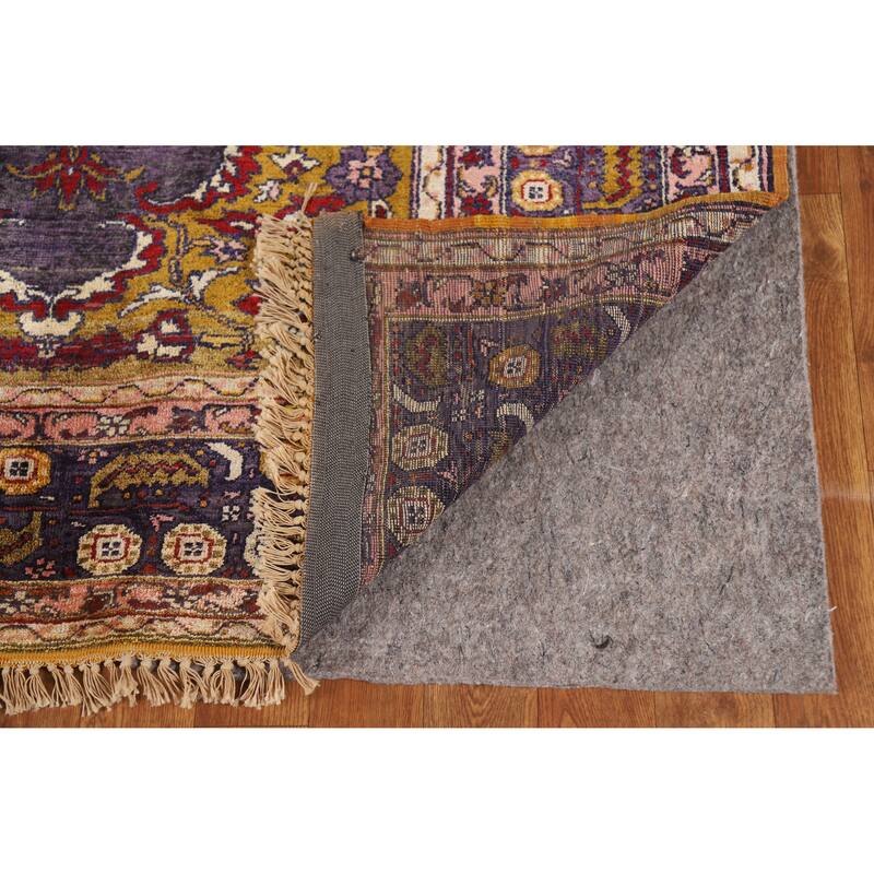Hand Knotted Oriental Silk Carpet Transitional Medallion Purples Anatolian Area Rug - 5' 2'' X 4' 0''