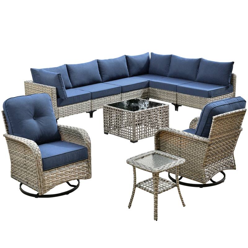XIZZI 10-piece Patio Furniture Wicker Sectional Set with Swivel Chair