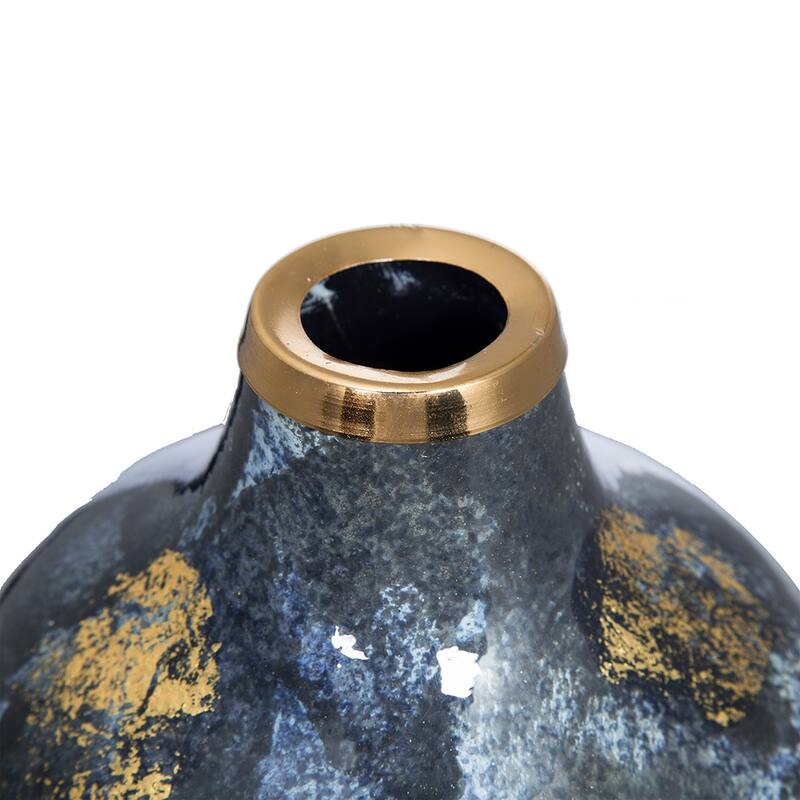 D6.7x10.2" Blue and Gold Decorative Glass Flower Vase