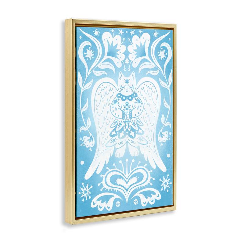 Stupell Symmetrical Patterned Angel Cat Framed Floater Canvas Wall Art Design By Hannah Moren