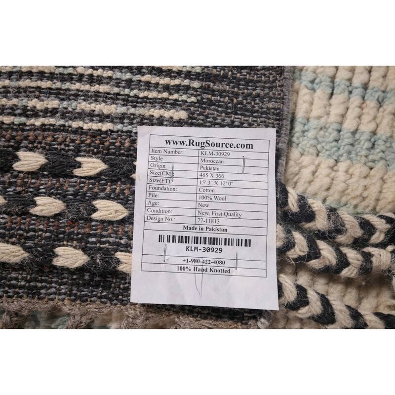 Ivory Moroccan Oriental Large Area Rug Hand-Knotted Wool Carpet - 12'0"x 15'3"