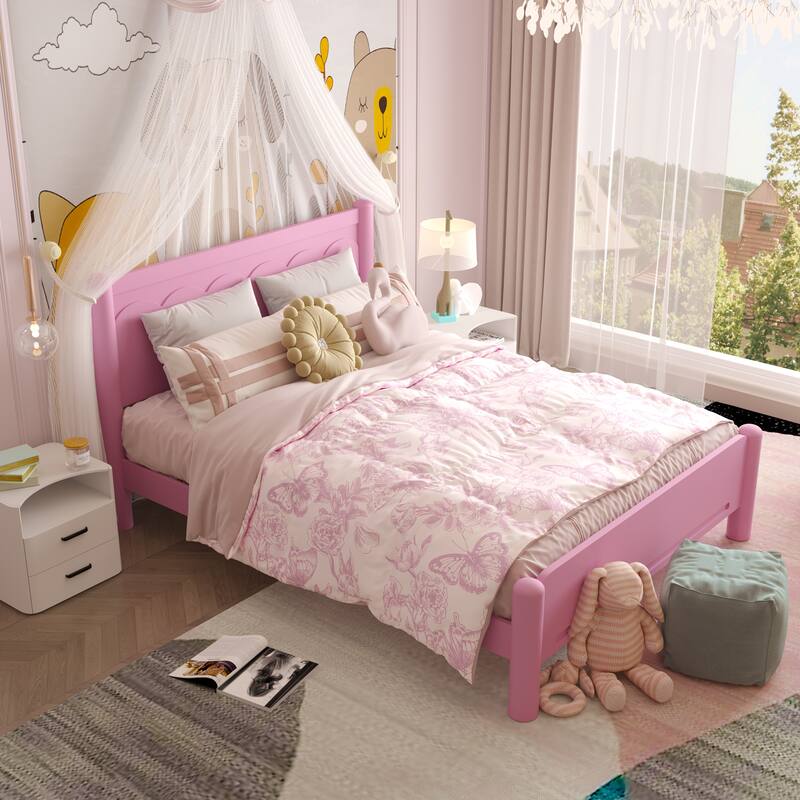 GDFStudio - Elara Wood Platform Bed Frame with Headboard and Wooden Slat Support