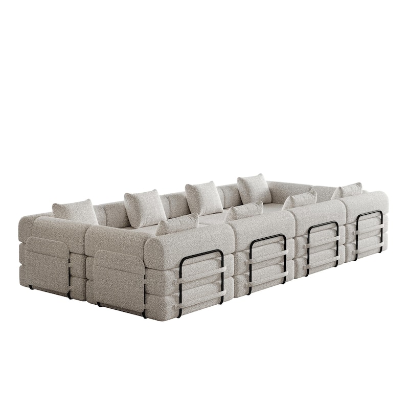 8 Seater Folding Couch Modular Chenille Sectional Sofa Freely Combined Sleeper Sofa Bed with Storage Pockets and Anti-slip Pads