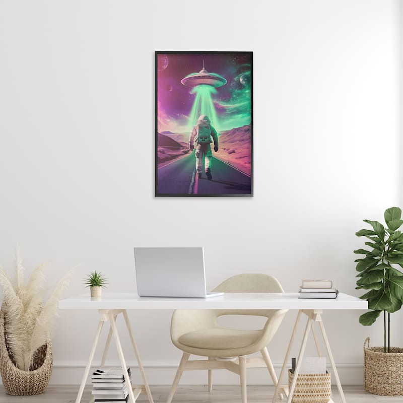 Stupell Astronaut Walking Toward UFO Framed Giclee Art Design By Wumples