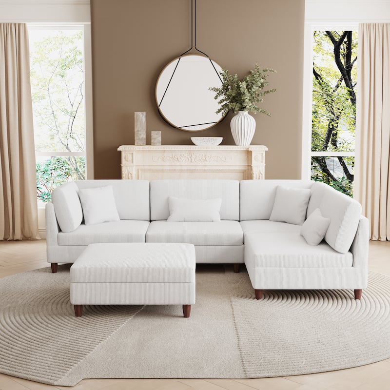 Corduroy Convertible Couch Modular Sectional Sofa with Ottoman