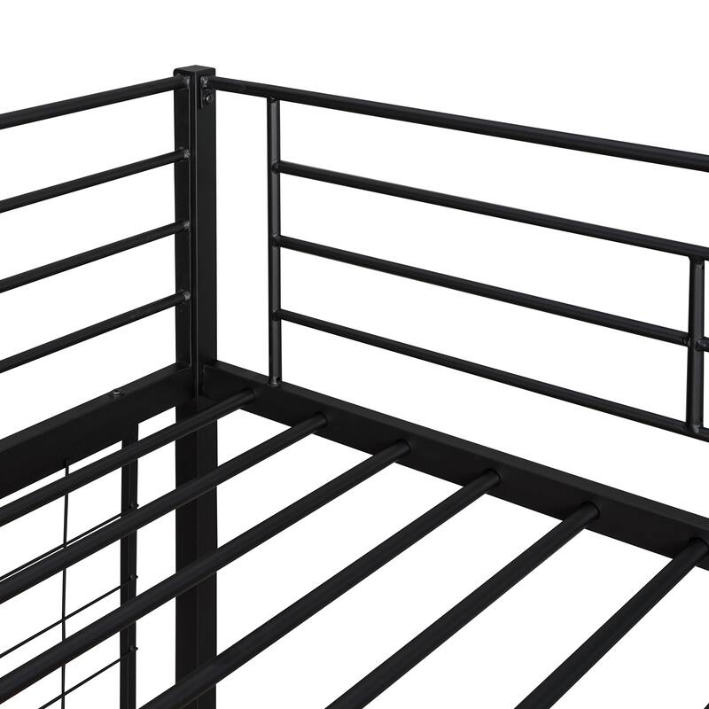 Metal Loft Bed with Desk, Ladder and Metal Grid for Kids, Teens, Girls, Boys